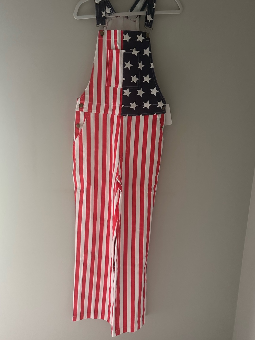 4th of July! Star-Spangled Red & White Striped Overalls with Navy Star Bib